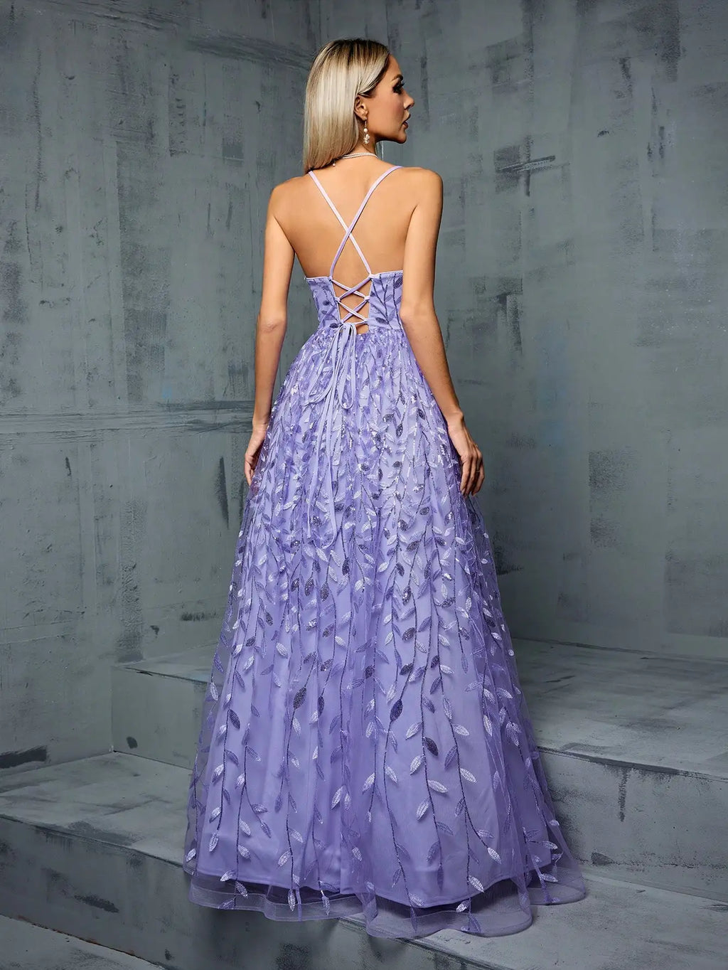 Vestido Halter Lantejoulas emenda Cross Band Vestido longo elegante Vestido de noite Vestido de baile Vestido de festa