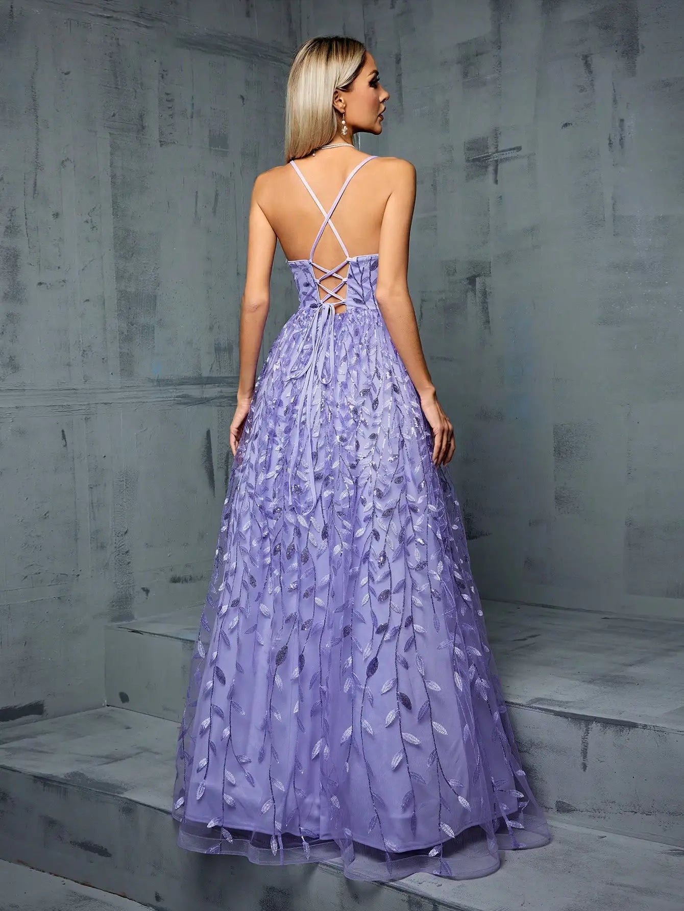 Vestido Halter Lantejoulas emenda Cross Band Vestido longo elegante Vestido de noite Vestido de baile Vestido de festa