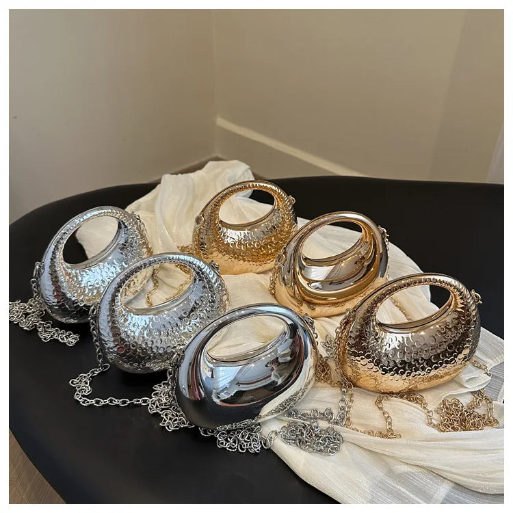 New Gold Silver Fashion Acrylic Moon Women's Handbags Luxury Ladies Clutch Bags Dinner Bag with chain 2024