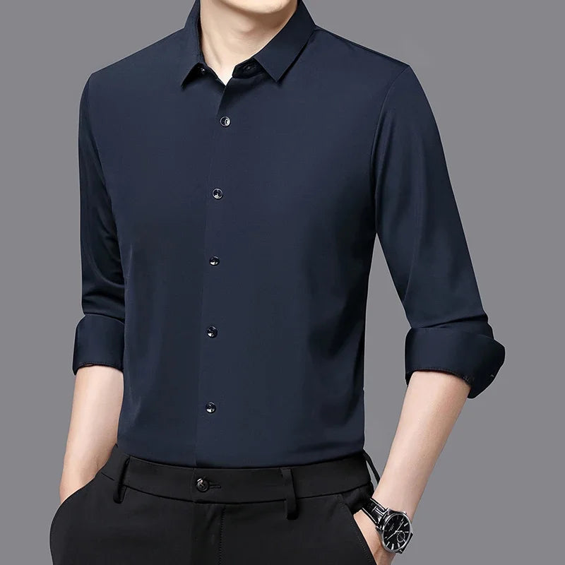 Premium Men's Ultra-Stretch Shirt - High-Quality Silky Business Formal Long-Sleeve Shirt for Social and Casual Wear