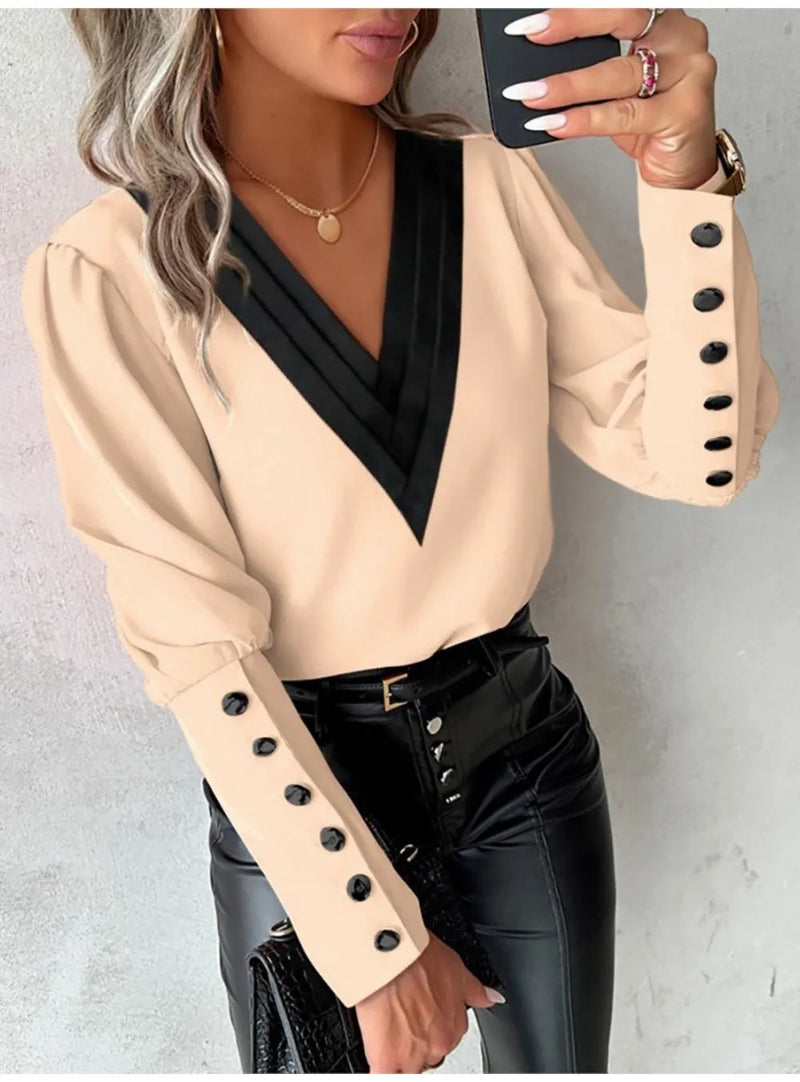 Fashion White Blouse Women 2024 Long Sleeve V Neck Casual Pullover Elegant Office Lady Pink Tops Shirts Femme