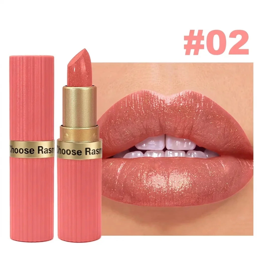 Batom de Veludo com Glitter Rosa Perolado – Metálico, À Prova d'Água, Longa Duração, Acabamento Matte com Brilho Diamante