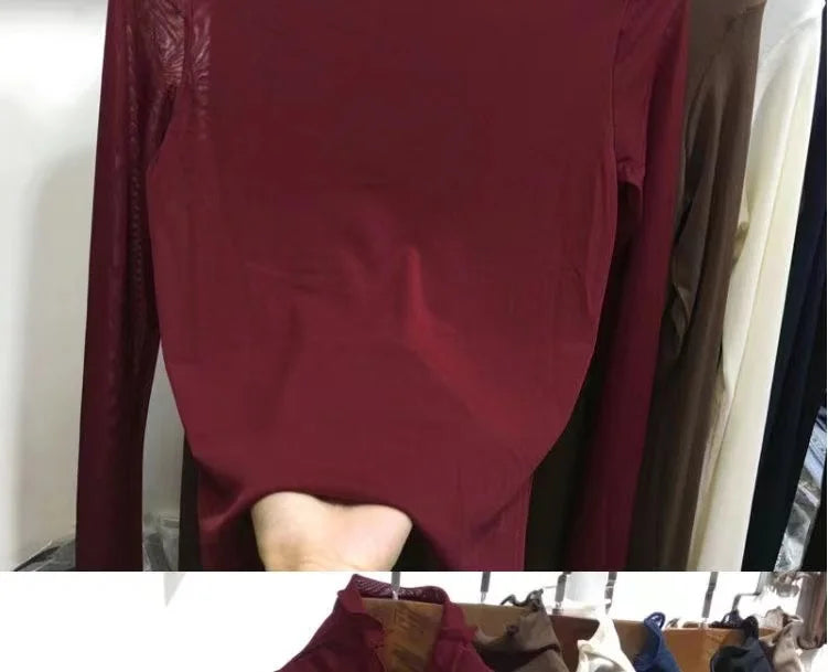Women's Long Sleeve T-Shirt Lace  Mesh Base Shirt High Collar Pure Color Spring Autumn Fashion Breathable Comfortable Ski...