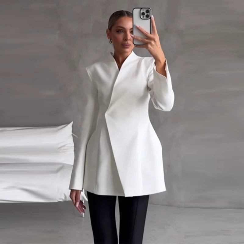 Conjunto elegante de blazer e saia sólida feminino, slim, com um botão, jaqueta plissada, transparente, saia rabo de peixe