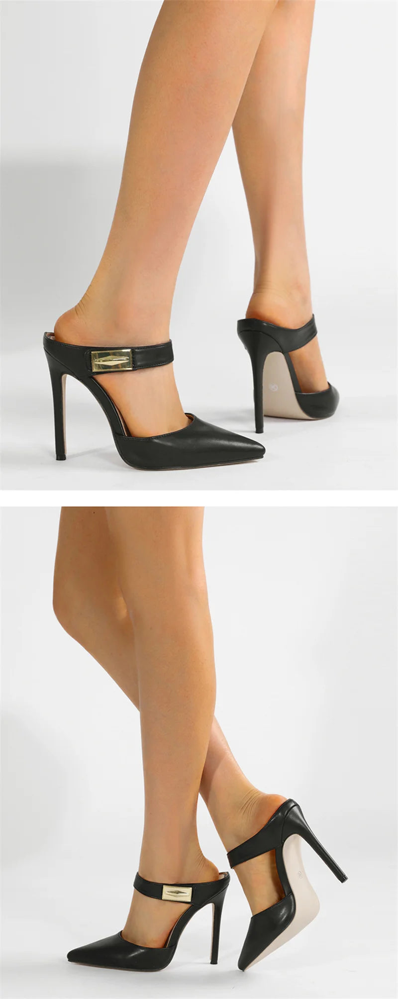 Scarpin Feminino Preto Salto Alto Fino com Detalhe em Metal Elegante
