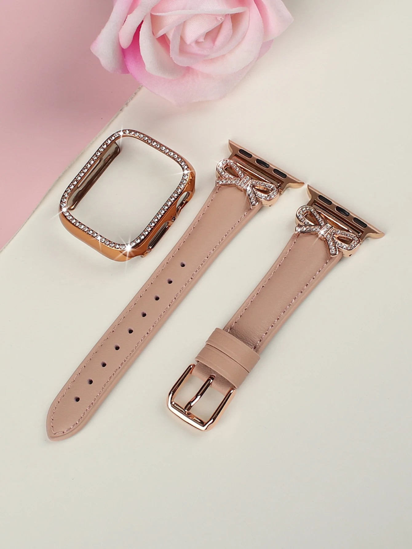 Bow strap+Diamond case for Apple Watch 40/41/42/44/45/46/49 For Fashion+Elegant Women's iWatch series11 10 987 654 accessories