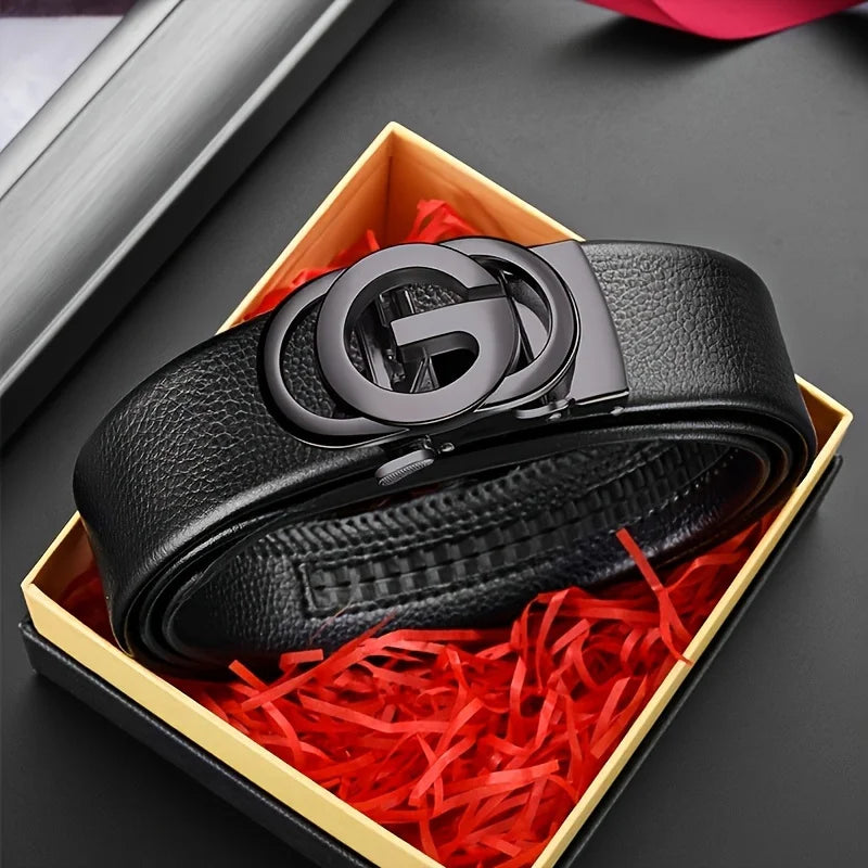 Cinto masculino com fivela automática de liga de metal, padrão de corpo de cinto luxuoso e moderno, design de marca