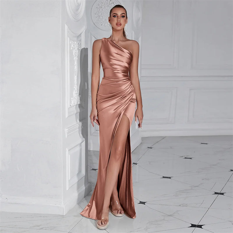 Vestido Formal Feminino Noite Baile Elegante Festa Convidado Do Casamento Celebridade Feminino Cetim Maxi Clube Usar Vestidos De Coquetel