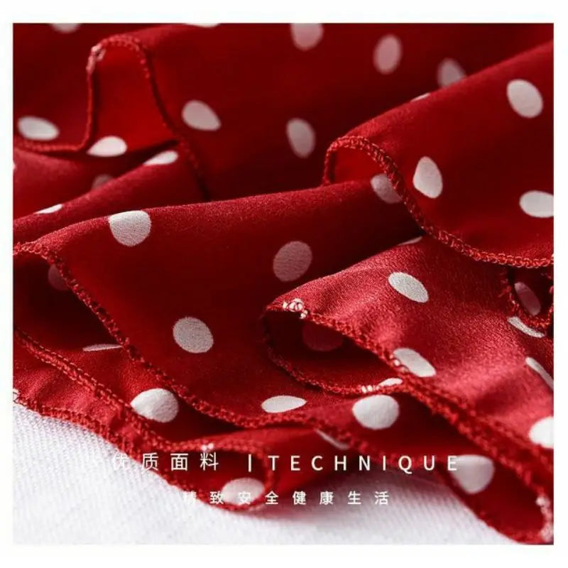 Red Polka Dot Print Chiffon Short V-Neck Sleeveless Sexy Pullover Women's Blouse Shirt Korean Fashion Female Clothing Tops 2024