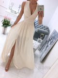 Women's Summer New Sleeveless and Ankle Skirt Solid Color V-neck Front Split Dress Dress