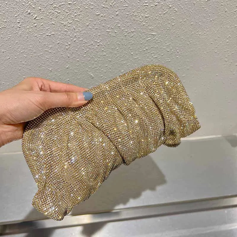 Handmade Strass Evening Clutch Bags com Punho Brilhante, Novas Dobras Bolsas, Handmade Bolsas, Designer De Luxo, Festa De Casamento, Alta Qualidade - CRAVO ROSE