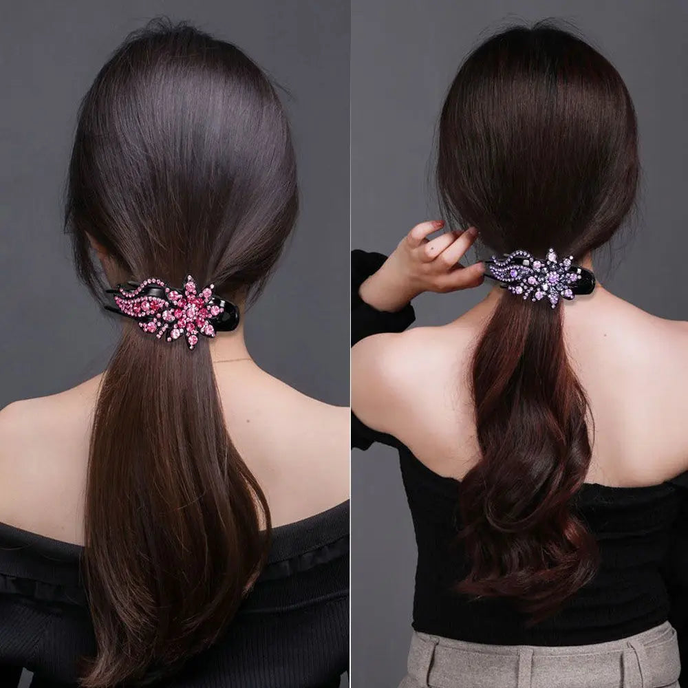 Shiny Rhinestone Hairpin Flower Leaf Duckbill Hair Claws Retro Hair Clips Accessories For Women Shinning Ponytail Headwear
