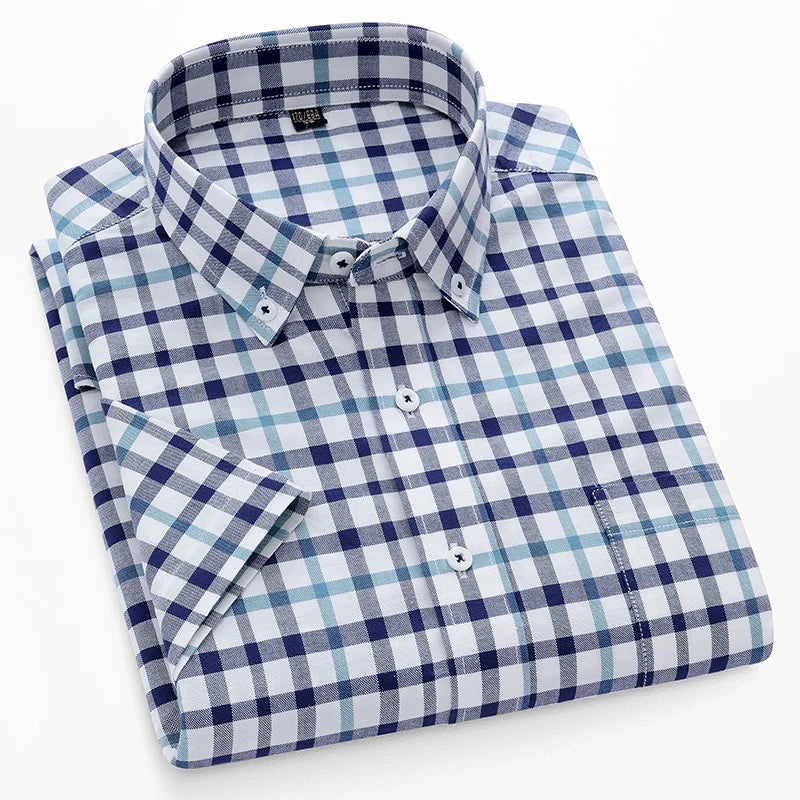Summer High Quality 100% Cotton  Men Shirts Short Sleeve Dress Shirts Male Slim Social Business Blouse Solid Color Oxford Shirt