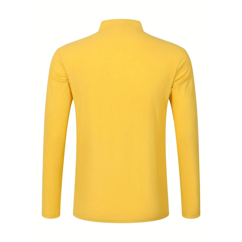 Men's Lightweight Shirts Long Sleeve Henley Cotton Linen Shirts for Male Beach Hawaiian V-neck Top Breathable Polo Shirts top