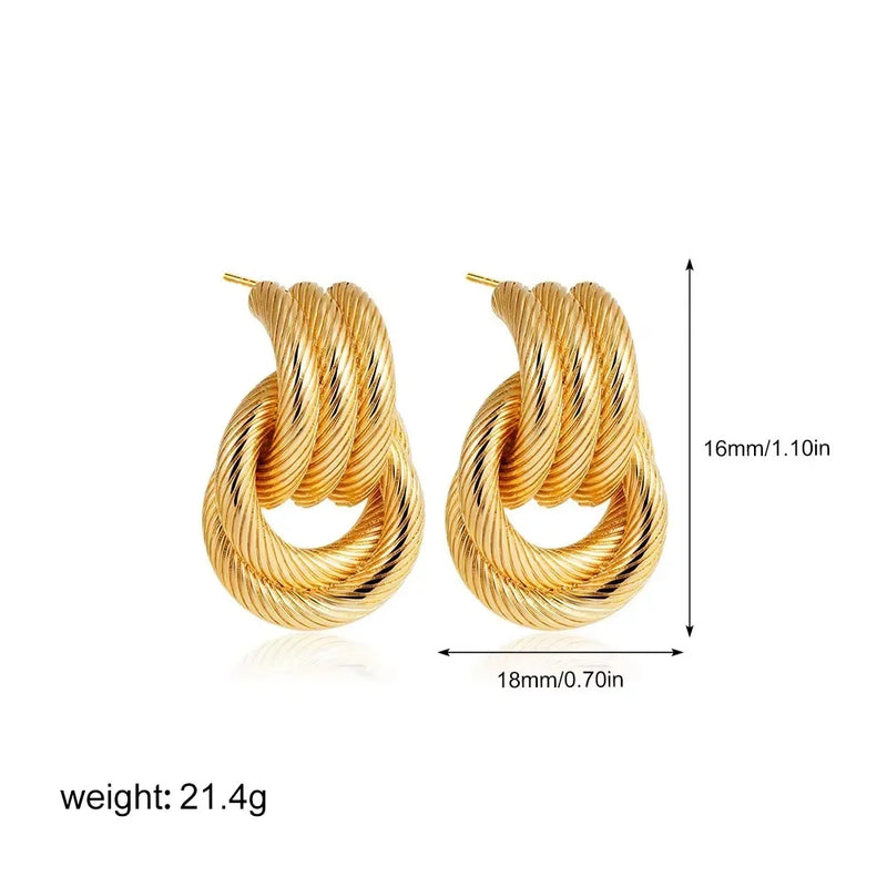 316 Stainless Steel Textured Multilayer Knot Earrings for Women Glossy 18K Gold Plated Geometric Wings Waterproof Jewelry 2025