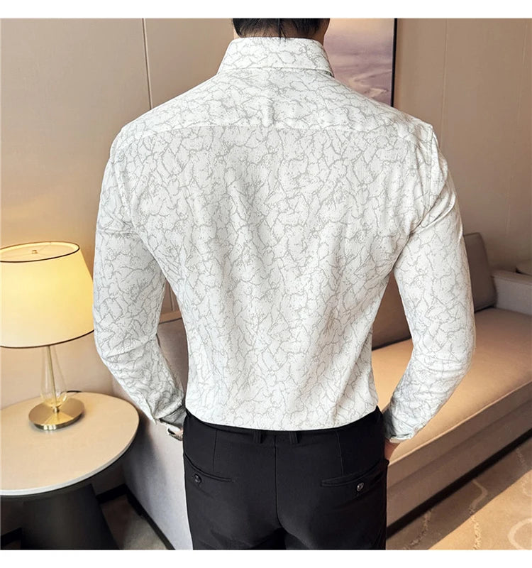 Camisas jacquard vintage de luxo, manga comprida de alta qualidade, slim fit, smoking casual, camisas sociais para casamento, tamanho 4XL-M