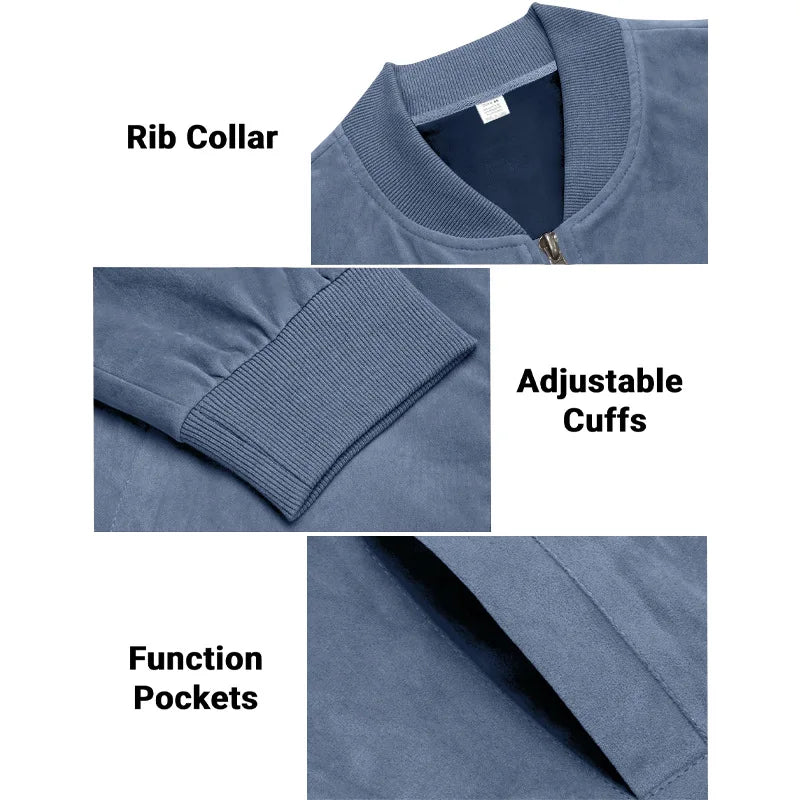 New Autumn Pilot Bomber Jacket for Men's Casual Plus Size Suede Zipper Stand Up Collar Top Traf Jacket Coats Men Clothing