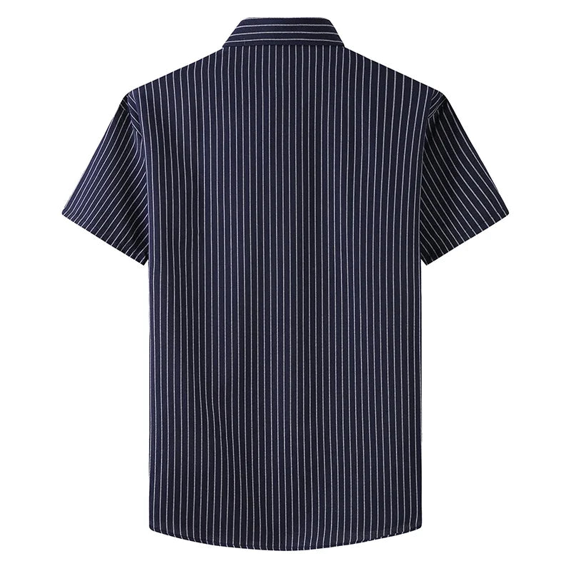 New Summer Men Striped Short Sleeve Shirt Men Dress Shirts Pure Color Business Work Button Up Shirt Big Social Korean Clothes