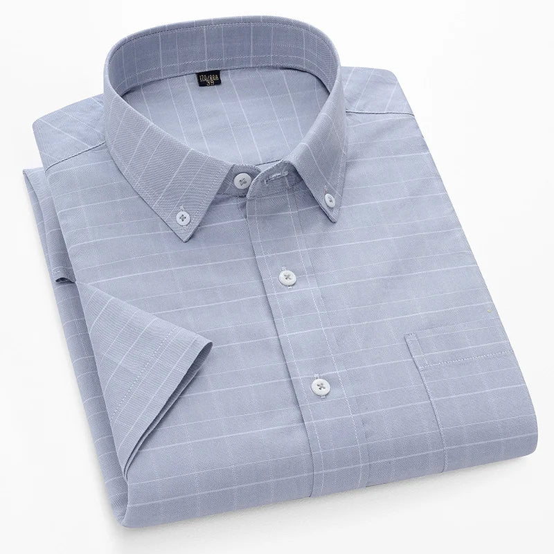 Summer High Quality 100% Cotton  Men Shirts Short Sleeve Dress Shirts Male Slim Social Business Blouse Solid Color Oxford Shirt