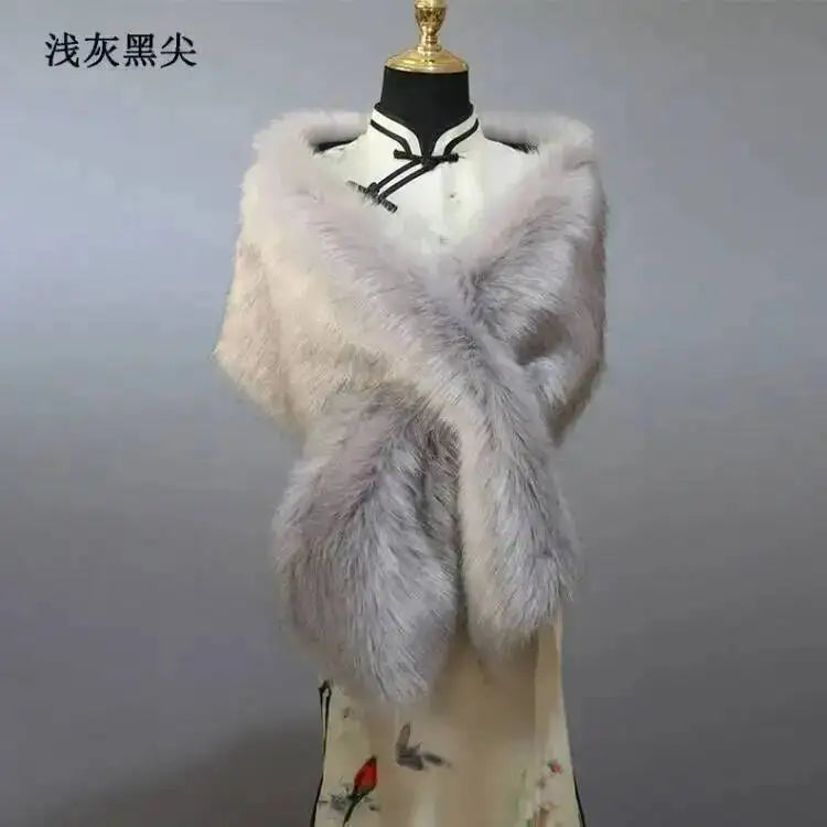 32 Colors 165*30cm Women Luxury Warm Faux Fox Fur Shawl Winter Ladies Plush Scarf Wraps Cloak Coat Wedding Long Cape Scarves