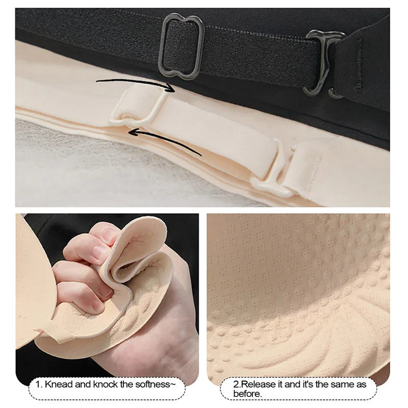 Sutiã invisível feminino com decote em U profundo, top sem costas para vestidos, lingerie sexy com alça transparente, push up, roupa íntima sem alças