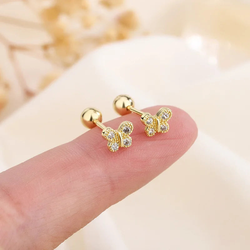 Brincos de parafuso de urso de zircônia rosa para mulheres e meninas, bichinhos fofos, cartilagem, hélice, tragus, piercing de orelha, joia para presente