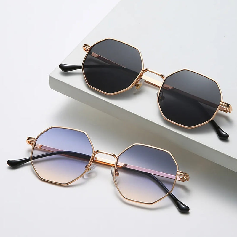 Fashion Vintage Octagon Sunglasses Men Women Polygon Metal Small Frame Sun Glasses Retro Luxury Brand очки солнцезащитные - CRAVO ROSE