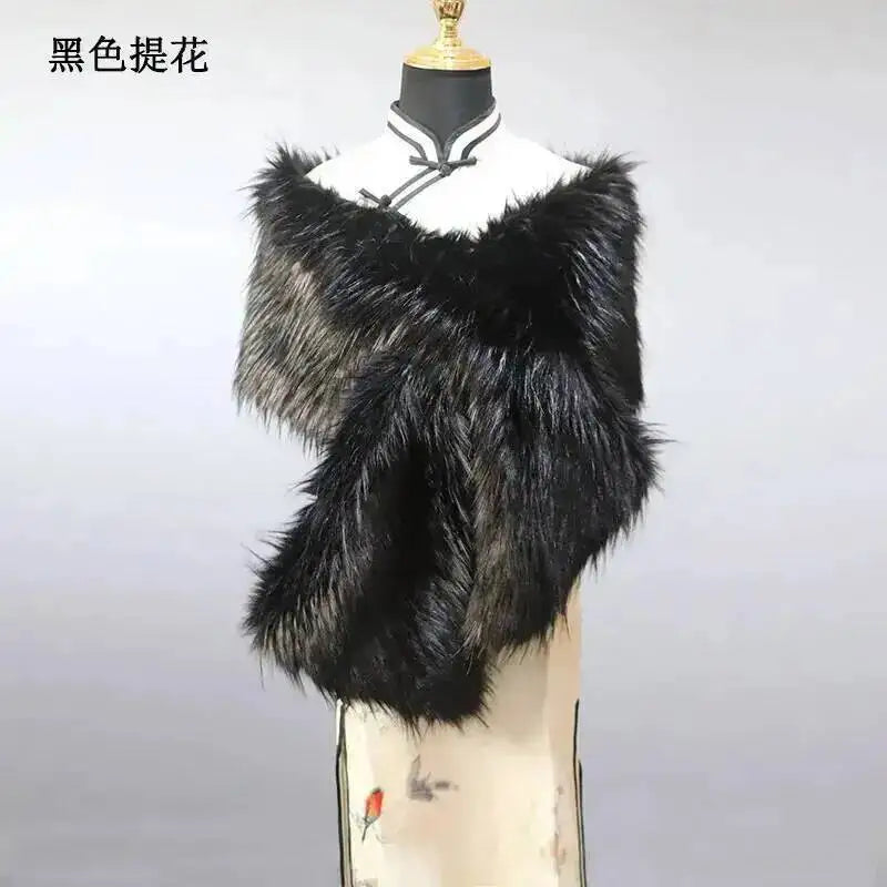 32 Colors 165*30cm Women Luxury Warm Faux Fox Fur Shawl Winter Ladies Plush Scarf Wraps Cloak Coat Wedding Long Cape Scarves