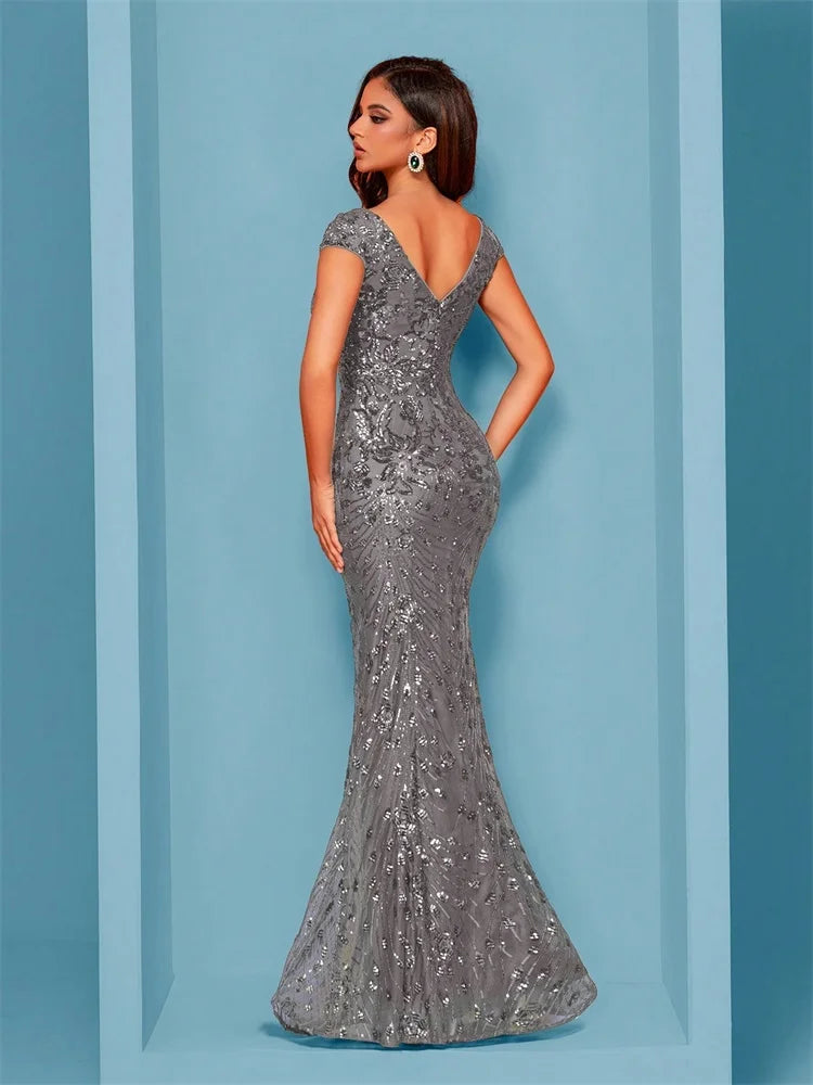 Lucyinlove Elegant Champagne Evening Dress For Women Long 2024 Luxury Mermaid Formal Sequins Prom Wedding Party Cocktail Dresses