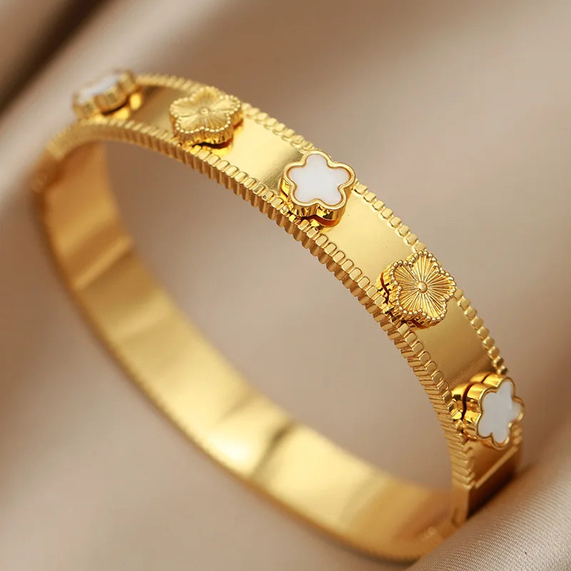 316L Stainless Steel Metal Classic Flower Bangles for Women Fashion Brand Jewelry Delicate Bowknot Bracelets Accessories