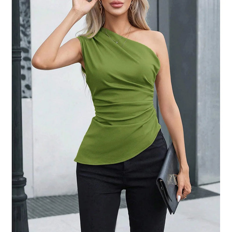 Mia Muse Women's Vest Allseason Sexy Plain Sleeveless One-Shoulder Skinny Fit Party Vest