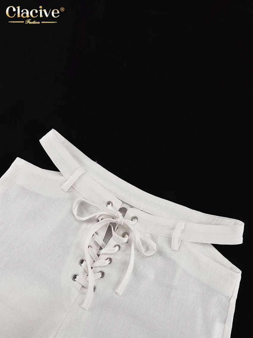 Conjunto de Duas Peças Elegantes Camisa de Manga Longa com Cintura Média Calças Largas Conjunto Streetwear