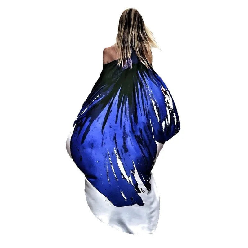 Printed Dresses Women 2025 Summer New Sloping Shoulders Loose Casual Beach Vacation Irregular Dress Fashion Beachwear Vestidos