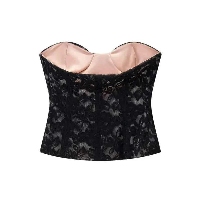 TFAFXY 2026 Sexy Chic Black Lace Party Tops Strapless vest Short Evening Club Corset Tops Fashion Y2K Girl Streetwear Tops