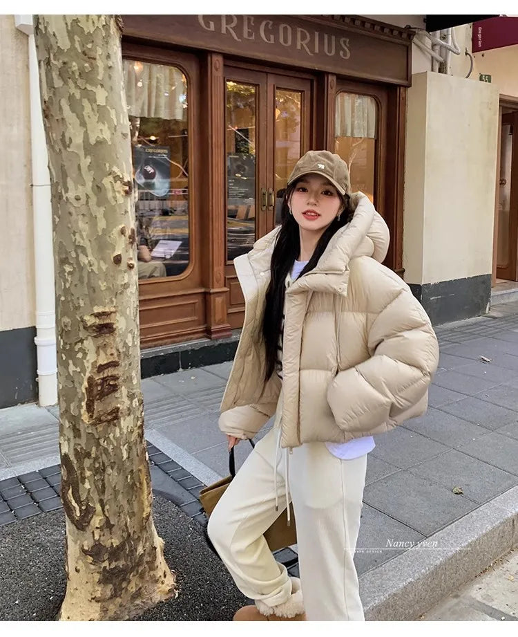 Sli ort Cotton Jaet Women's Winter Faion Bread Design Hooded American Sle Cact Size Ladies' Korean Version Coat