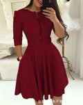 Urban Style for Women 2024 Sprin Summer Medium Length Skirt Elegant Sexy U-Shaped Collar Solid Color Zipper Print One Step Dress