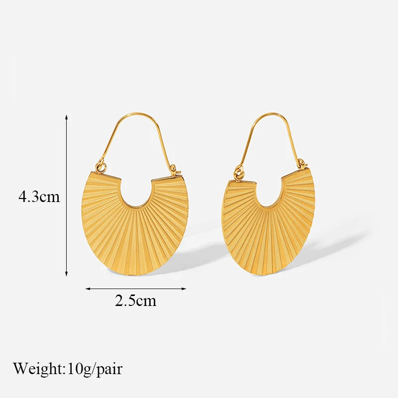 Brincos de argola EILIECK 316L em aço inoxidável dourado, formato de leque, geométrico, estilo boêmio, para mulheres, pingente de orelha, joia, presente para festa