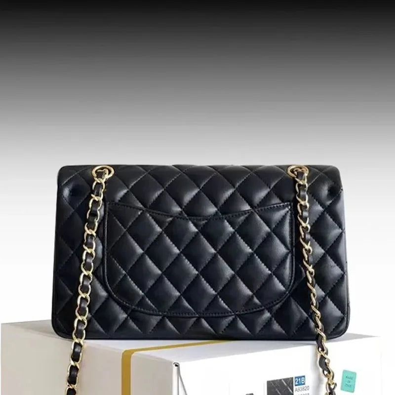 Pequena bolsa de fragrância caviar preto ouro corrente couro litchi padrão diamante grade luxo feminino crossbody bolsa ombro - CRAVO ROSE