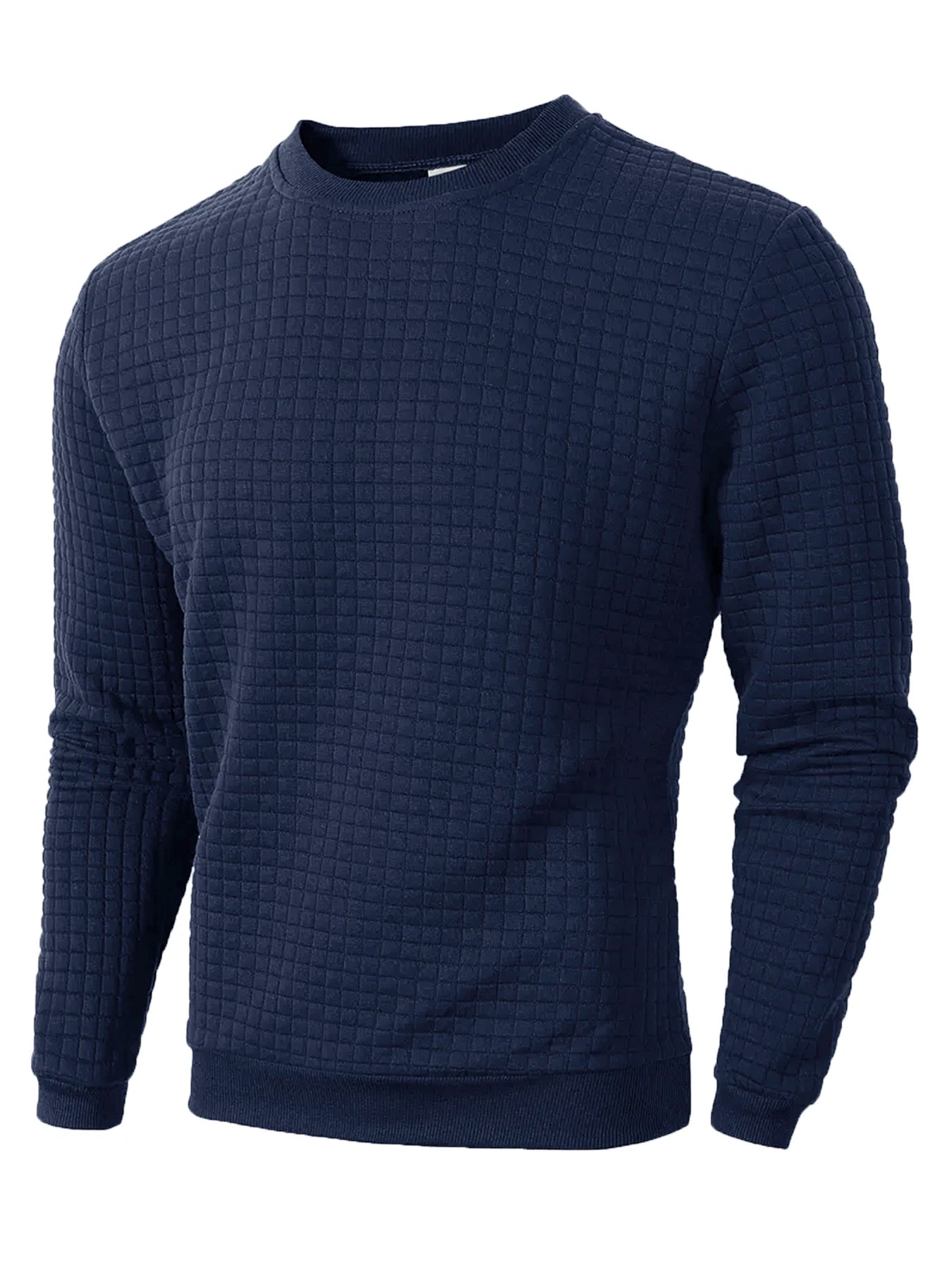 Autumn Men's Crew Neck Pullover Solid Color Casual Jacquard Check Sweatshirt Long Sleeve Warm Slim Sweaters Knitted Streetwear