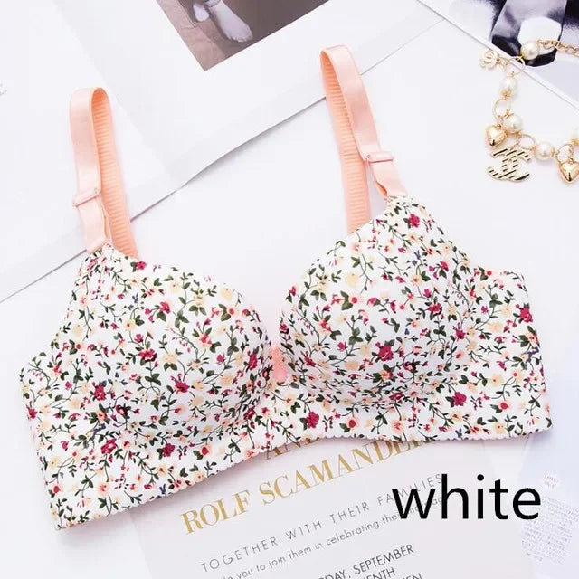 Sutiã sem costura com estampa de flores para mulheres, lingerie sexy, sutiã push up floral, roupa íntima de uma peça