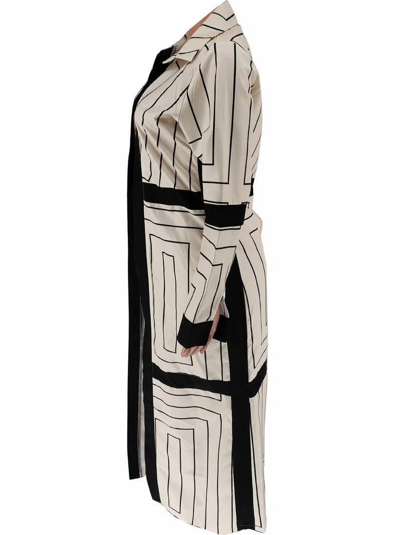 New Fashion Shirt Long Dress Women's Turn Down Button Elegant Office Lady Long Sleeve Dresses Women Casual Striped Maxi Dress