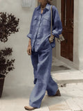 Women Elegant Lapel Neck Long Sleeve Shirt Pants Sets 2PCS Fashion Autumn Outifits Solid Work Trousers Suits Tracksuit