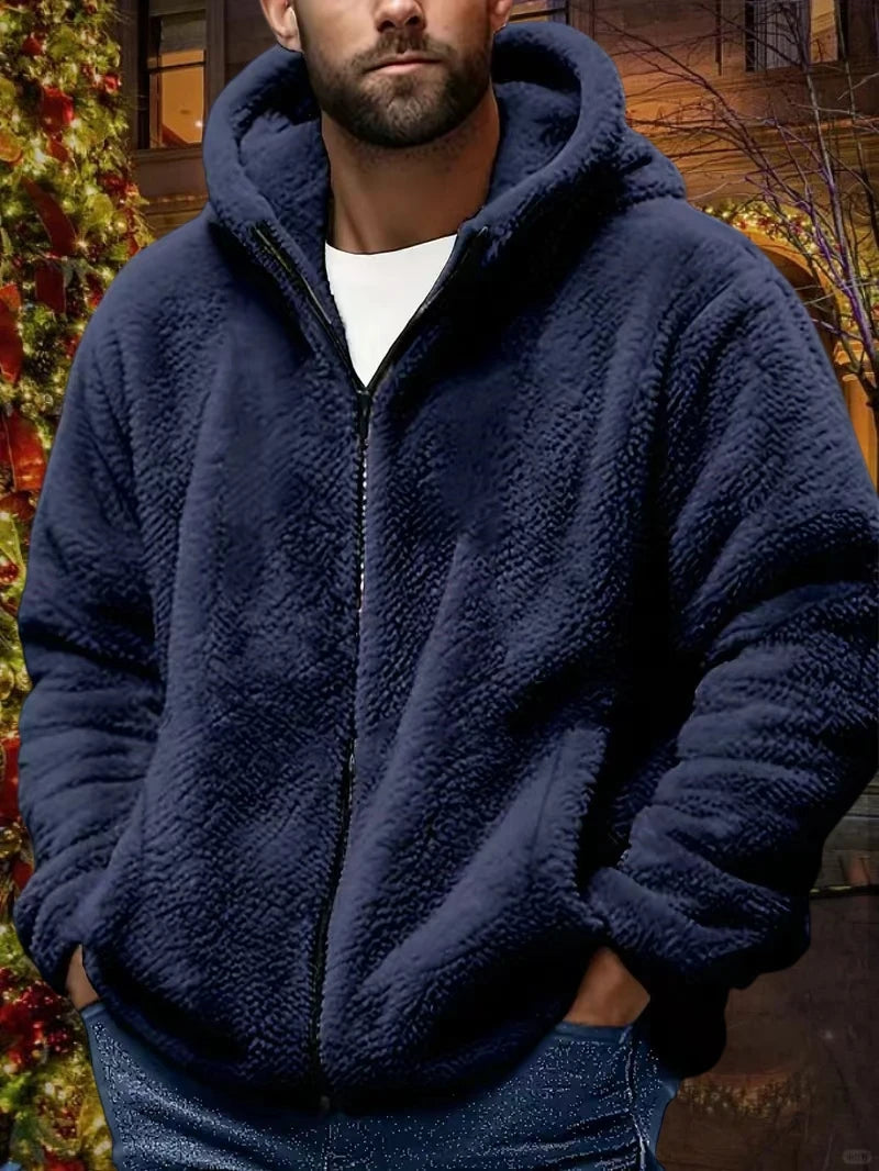 Men's Zipper Jacket Solid Color Zipper Hat Casual Autumn Winter Clothing