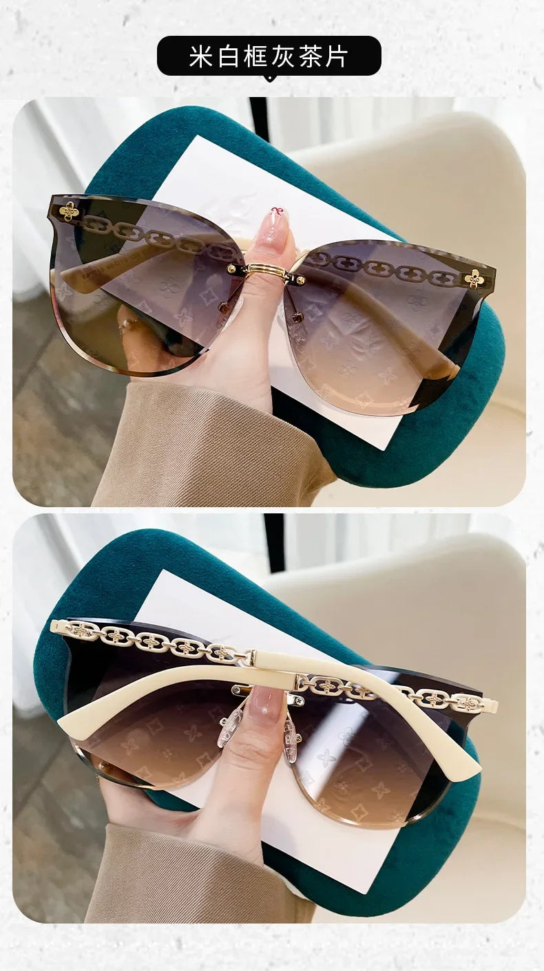 New European And American Style Half-frame Metal Sunglasses Fashion Slim Women's Sunglasses Anti-uv Glasses