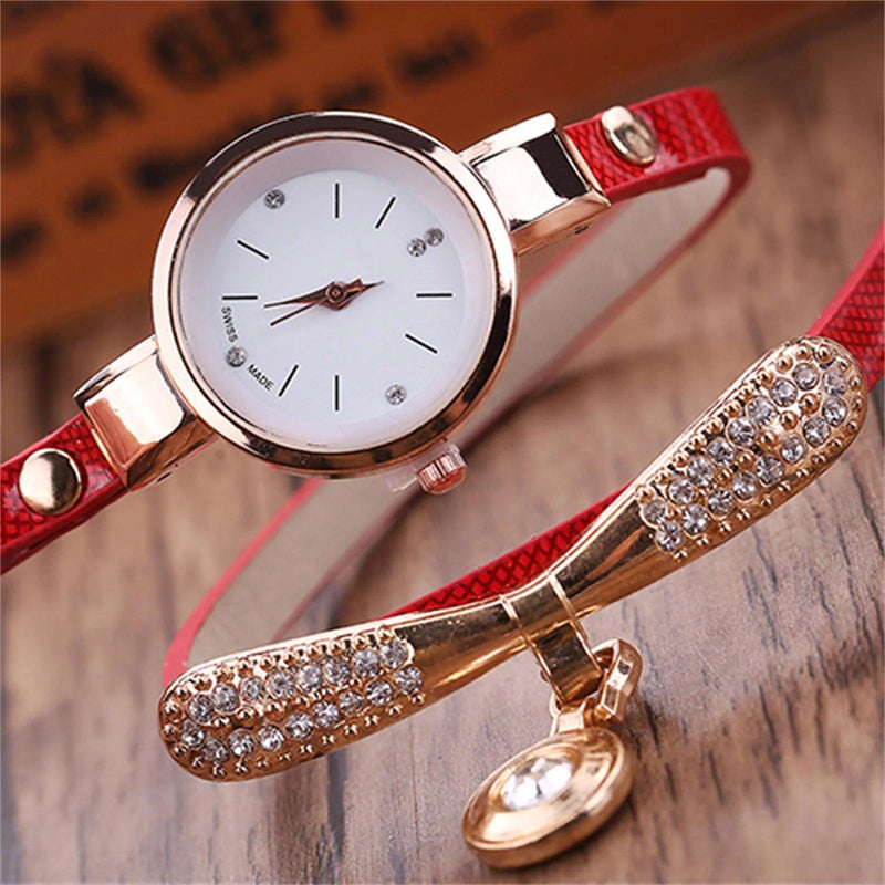 Women watch Fashion Multilayer Rhinestone Round Pendant Quartz Bracelet Wrist Watch montre femme Ladies Dress Watches Gif - CRAVO ROSE