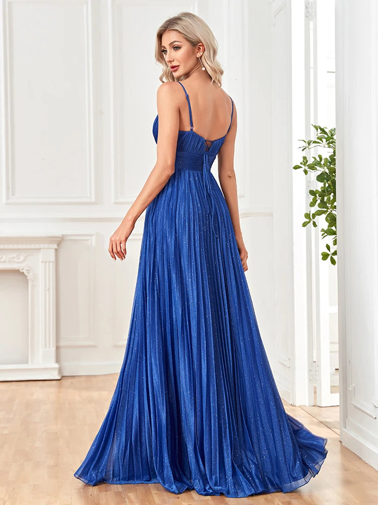 XUIBOL 2024 Elegant Evening Dress Sexy V-Neck A-Line Floor-Length Gown Blue Backless Prom Party Women Maxi Cocktail Vestidos - CRAVO ROSE