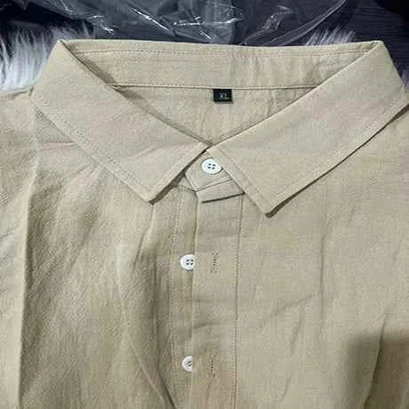 Breathable and Comfortable Pure Cotton Long Sleeved Shirt Summer Thin Cut Lapel Solid Color Versatile Beach Shirt
