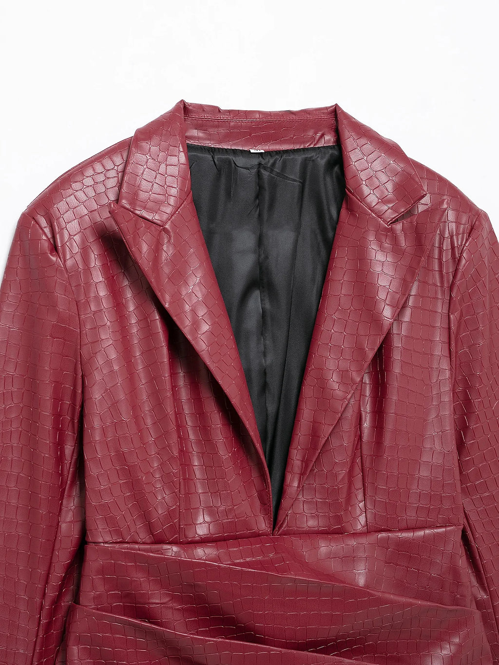 Vestido de festa feminino TRAFZA Sexy Couro Sólido Vermelho Manga Longa Mini Bainha Inverno Noite Clube Vestido