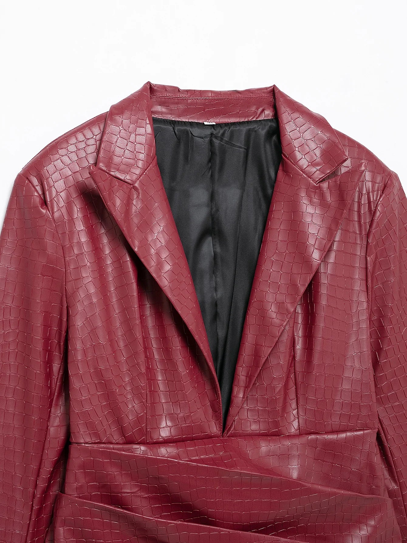 Vestido de festa feminino TRAFZA Sexy Couro Sólido Vermelho Manga Longa Mini Bainha Inverno Noite Clube Vestido