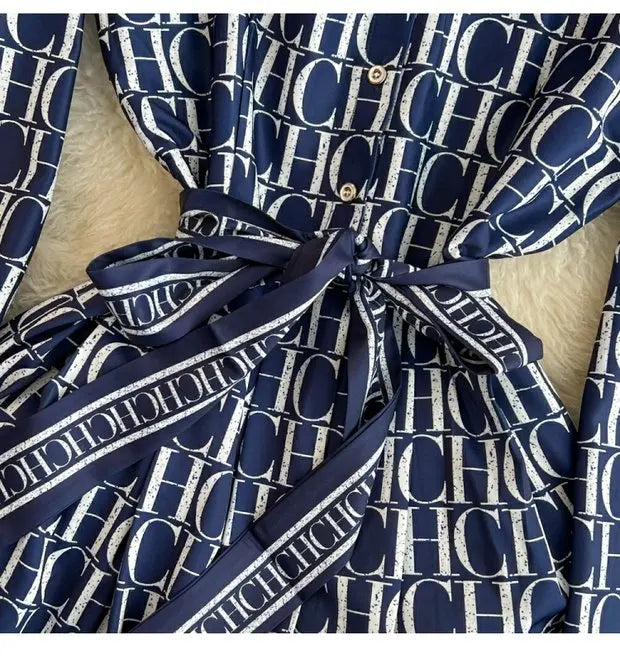 Elegant Retro Long Sleeve Print Shirt Dress Slimming A-Line High Waist Spring Autumn Korean Style Women's City Commute Dress